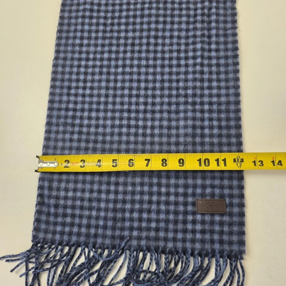Hickey Freeman Scarf Mens Blue Plaid 100% Cashmere Fringe Winter Warm Soft